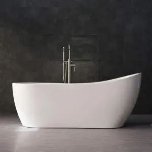Acrylic Freestanding Bathtub Contemporary Soaking Tub with Chrome Overflow and Drain