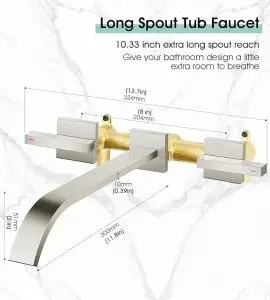 Modern Brushed Nickel Wall Mount Bathtub Faucet Solid Brass,AUU Double Handle Roman Tub Faucet Wall Mounted,Extra Long Tub Filler Spout Rough in Valve Included