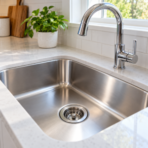 Illustrative kitchen sink service image; not a photo of a specific customer job