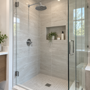 Illustrative shower service image; not a photo of a specific customer job