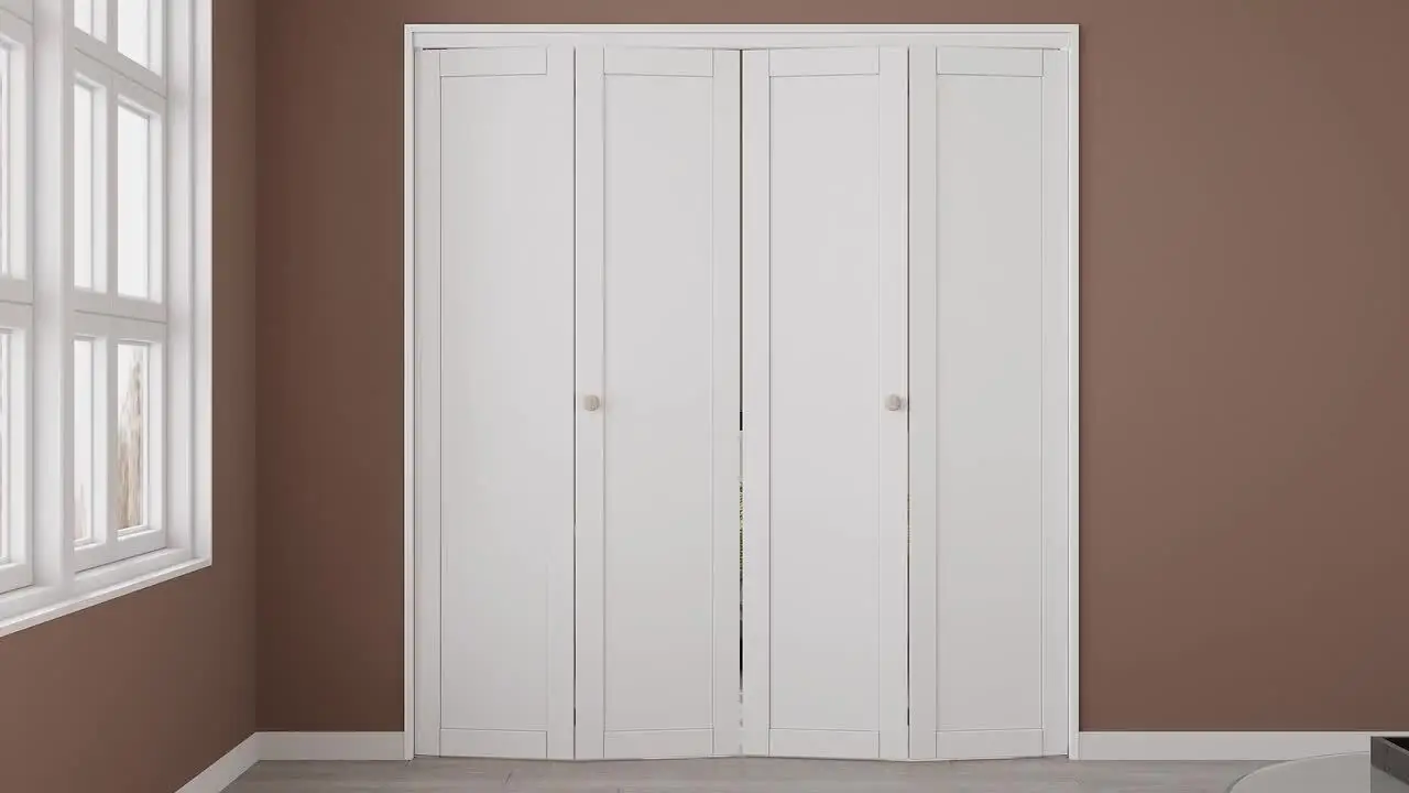 30 in. x 80 in. 1-Lite Panel Solid Core White Primed Composite MDF Closet Bi-fold Door with Handle and Hardware - Image 3
